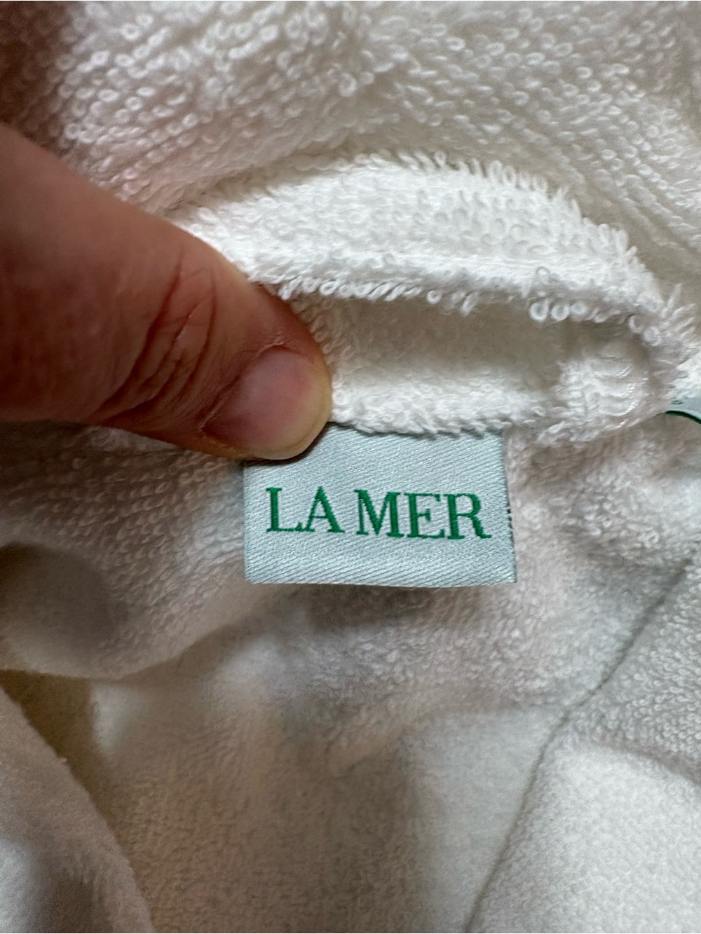 La Mer LUXURY Terry Bathrobe Plush WHITE Robe XL Women men unisex Green logo - Picture 4 of 6